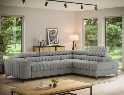 Coltar extensibil dreapta 5 locuri ELTAP, RT-04PAO, Kanedo, 269x204x86 cm, lemn/poliester, gri