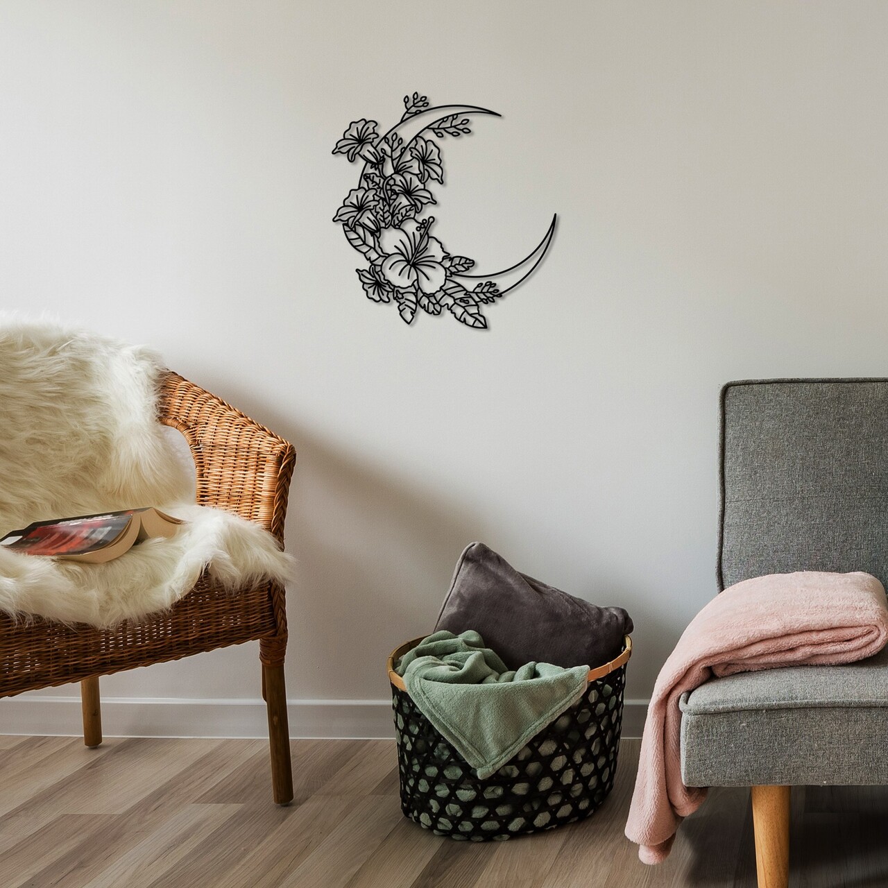 Decoratiune de perete, Flower Moon 1, Dimensiune: 50 x 47 cm, Negru - view 2