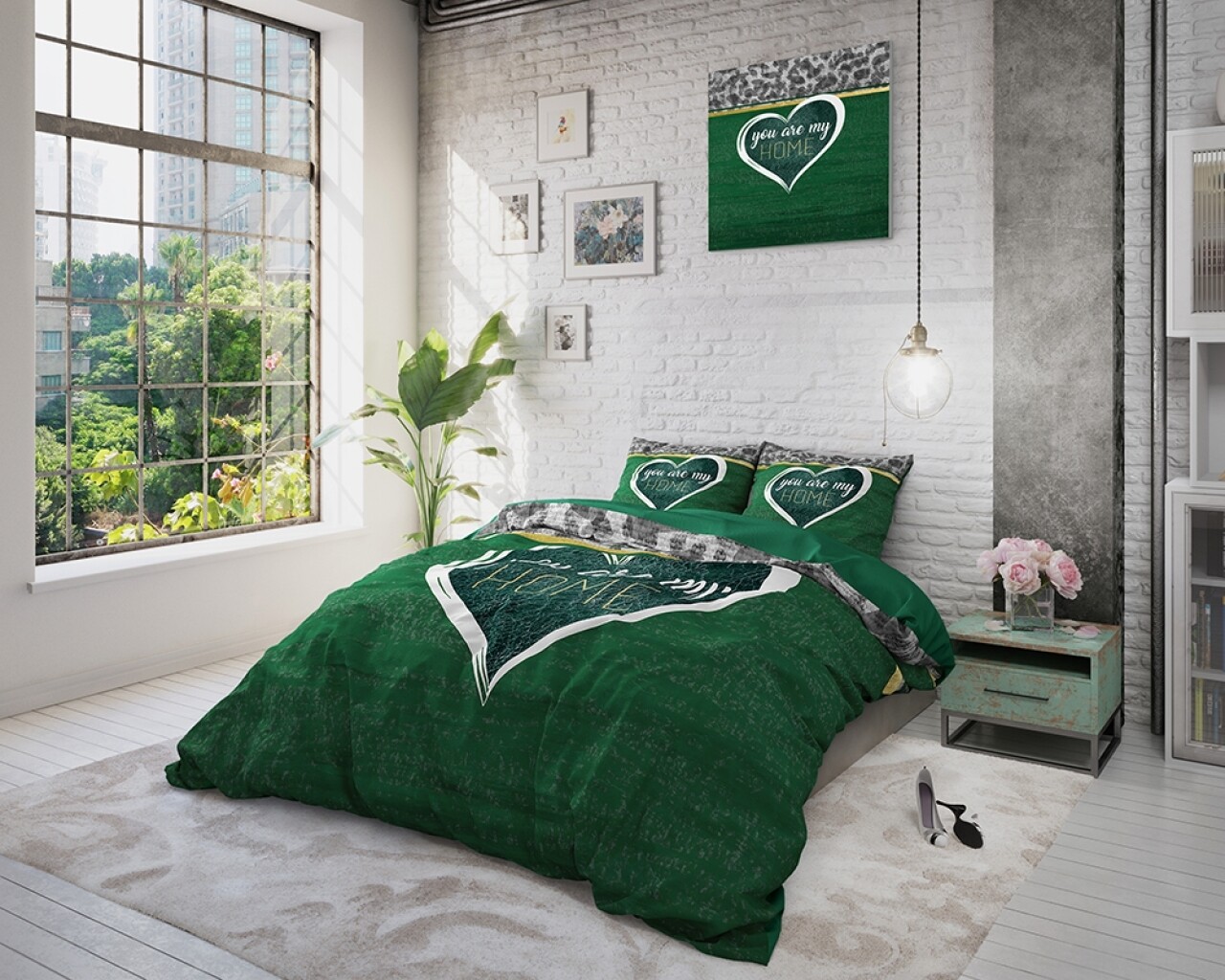 Lenjerie De Pat Dubla Home Green, Royal Textile, 3 Piese, 200 X 220 Cm, 100% Bumbac Flanel, Multicolor