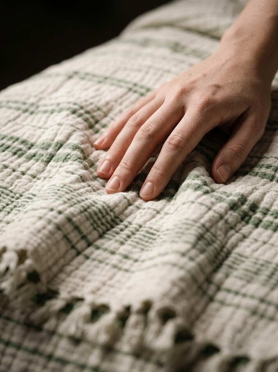 Cuvertură de pat King, L'essentiel Maison, Muslin, Bumbac, Ecru / Verde — imaginea 4