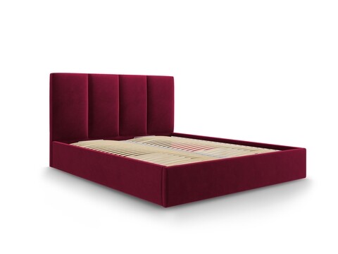 Pat tapitat cu somiera rabatabila si lada depozitare, Juniper, Mazzini Sofas, 208x170x104 cm, catifea, bordo