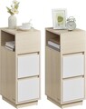 Set 2 noptiere, Vasagle, 30x25x65 cm, compartiment flexibil stanga-dreapta, PAL/MDF, alb cloud/natural