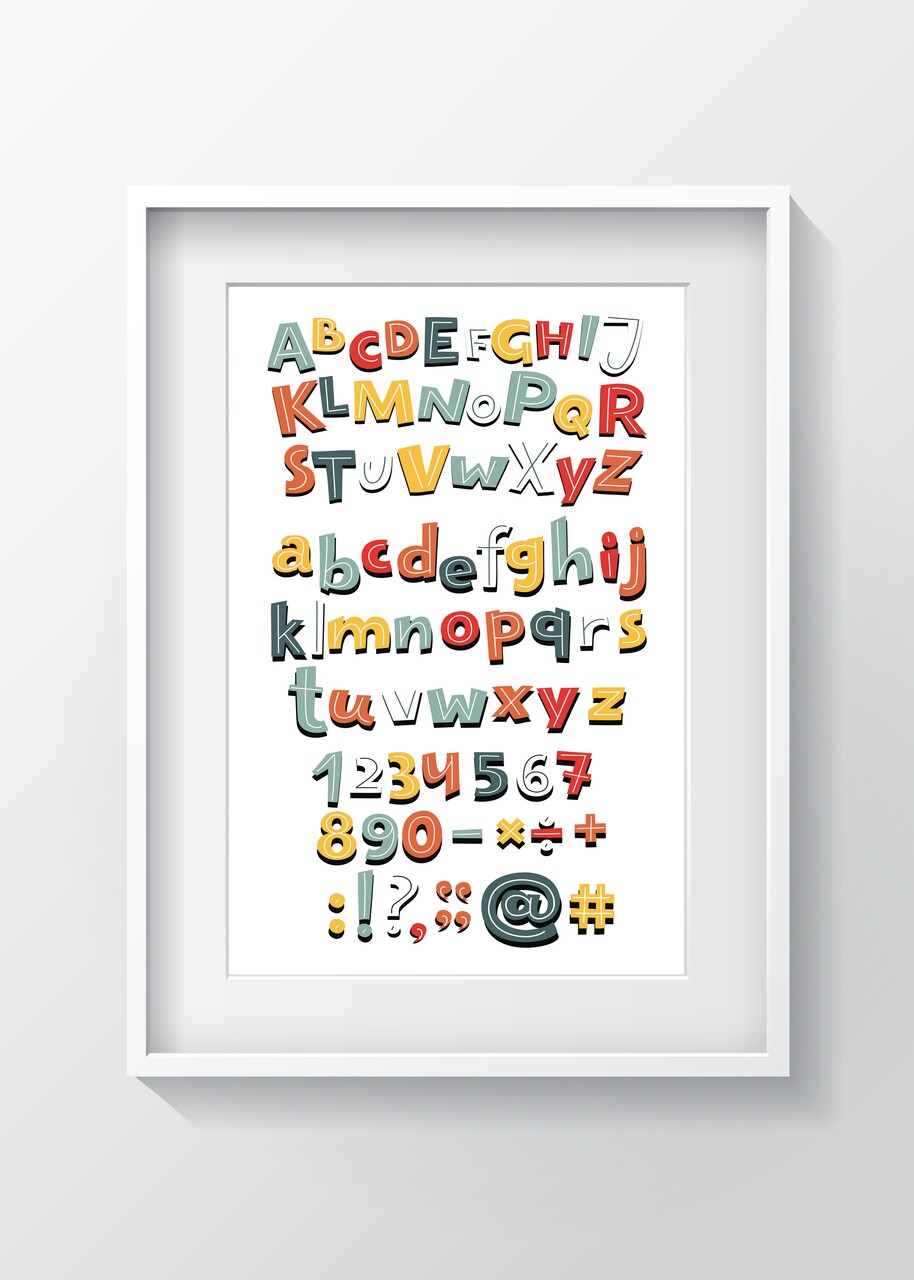 Tablou decorativ Alphabet, Oyo Kids, 29x24 cm, lemn/MDF, multicolor