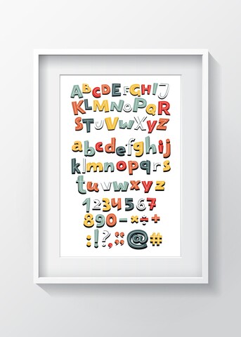 Tablou decorativ alphabet, oyo kids, 29x24 cm, lemn/mdf, multicolor