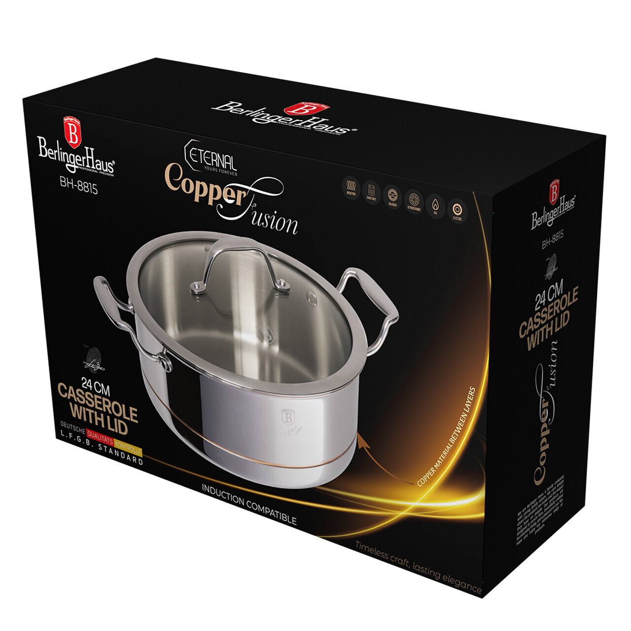 Oala cu capac Berlinger Haus, Copper Touch, 24 cm, inox/aluminiu, argintiu - imagine 14