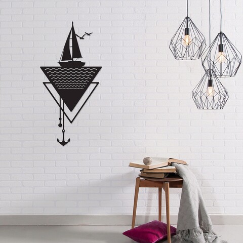 Decoratiune de perete, anchor, metal, 31.7 x 64 cm, negru