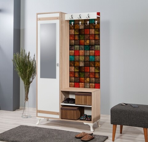 Dulap cu pantofar, cuier si oglinda Inci 723, Vella, 100x36x190 cm, multicolor
