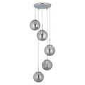 Lustra, Aldos, H.75-160 D.35 cm, 5 x E27, 40W, metal/sticla, argintiu/fumuriu