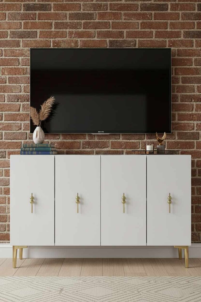 Consola, Hanah Home, Ayshe 120, 120x75x32 cm, Alb/Auriu — imaginea 3