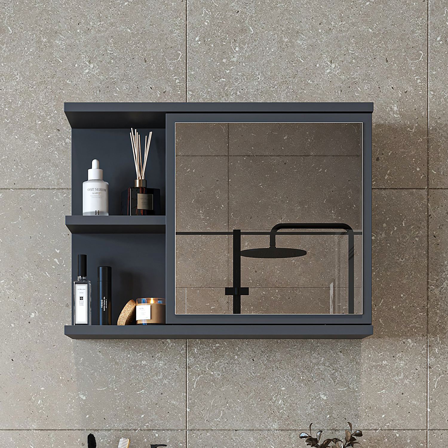 Dulap de baie cu oglindă, Hanah Home, 2675, 60x45x16 cm, PAL MELAMINAT, Antracit