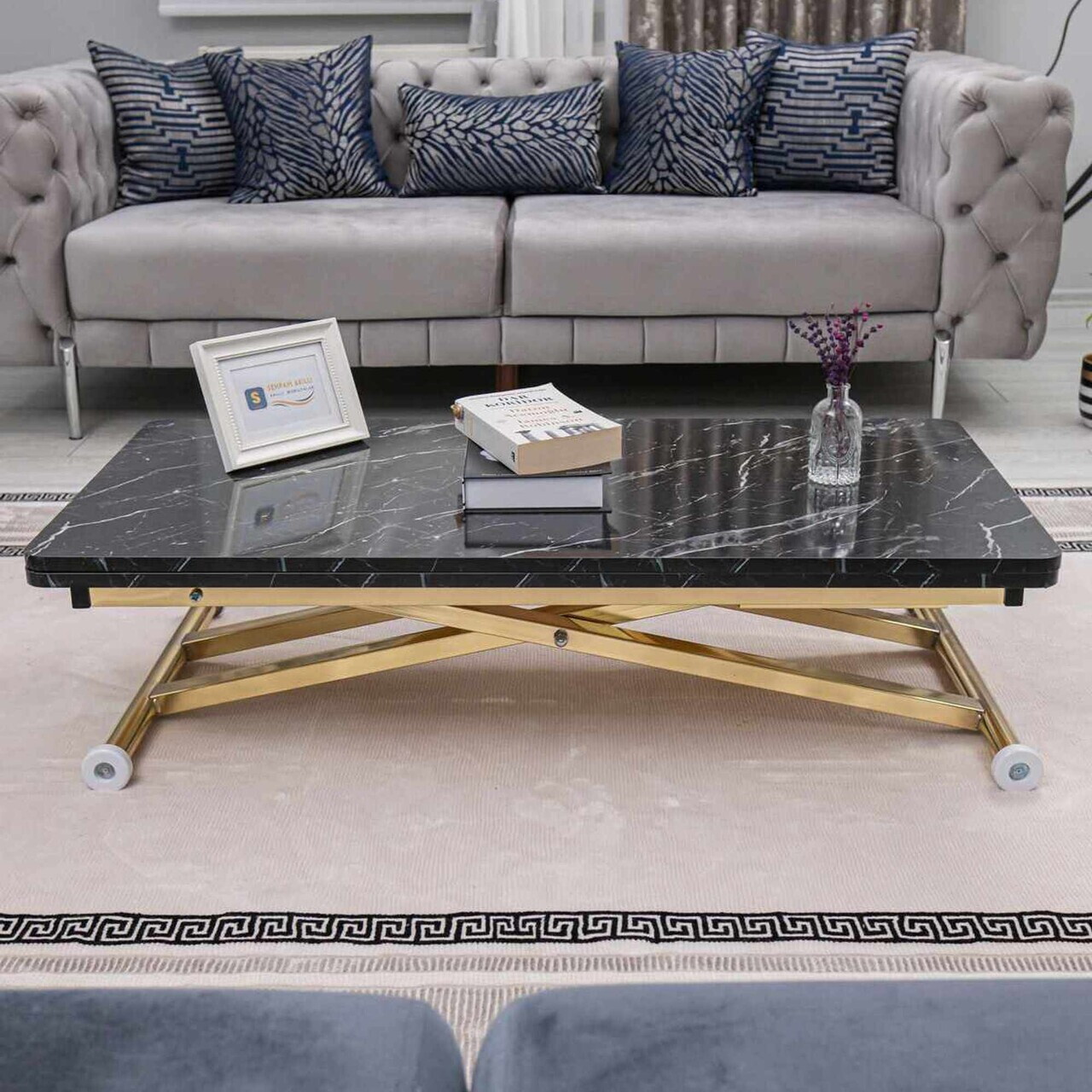 Masuta de cafea, Hanah Home, Home Ext, MDF, Marmura neagra / Aur