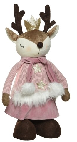 Decoratiune Deer standing Girl, Decoris, 24x15x78 cm, poliester, roz Decoris
