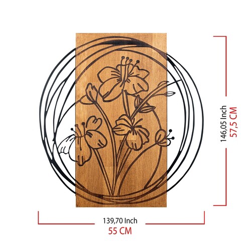Decoratiune de perete, Orchid , Metal, Cadru: 100% LEMN (grosime: 3 cm), Nuc negru