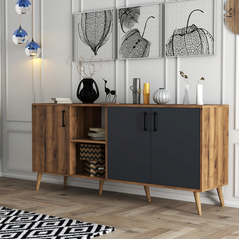 Consola, mezza, exxen, 180x80x45 cm, nuc / antracit