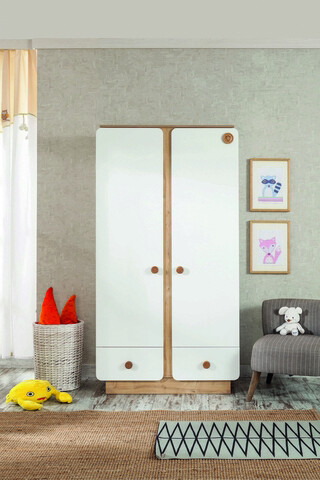 Dulap pentru haine, Çilek, Natura Baby 2 Doors Wardrobe, 103x195x56 cm, Multicolor 103x195x56 imagine 2022