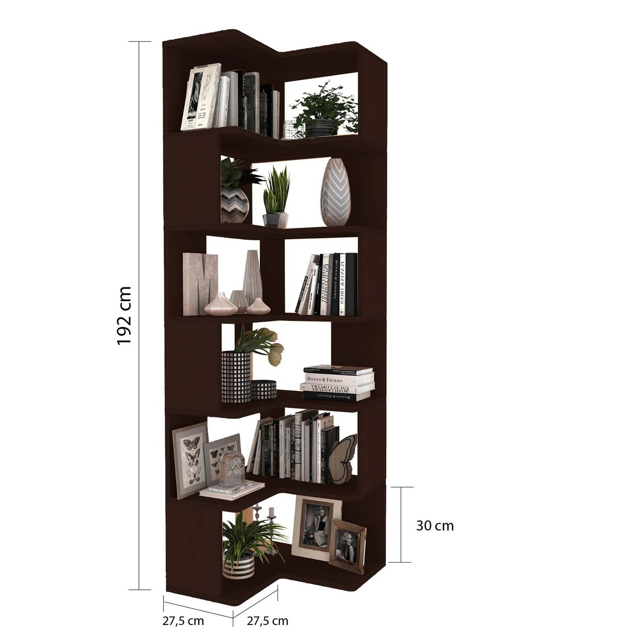 Corp biblioteca, Hanah Home, CPT4807-192, 55x192x27 cm, 100% PLACAJ DE CARPEN, Maro