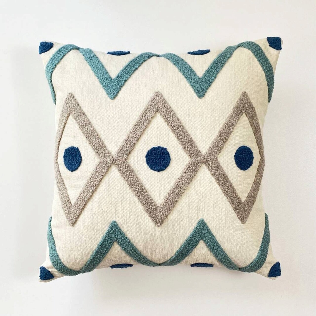Husa de perna, Bethany Punch Pillow Cover, 43x43 cm, Material: 20% in, 80% poliester, Turcoaz / Gri / Bleumarin - 1 | YEO
