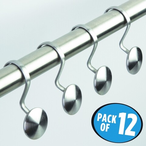 Set 12 inele pentru perdea de dus Forma, iDesign,  3.2x4x7.6 cm, inox