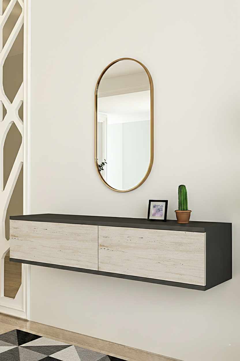 Dulap, Hanah Home, Didema, 120x25.5x30 cm, Antracit / Travertin