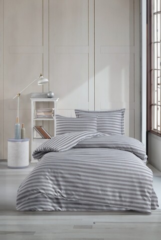 Lenjerie de pat pentru o persoana, Water Yollu Saten - Light Grey, EnLora Home, 70% bumbac/30% poliester