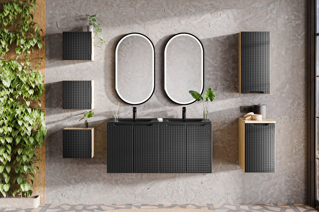 Dulap suspendat cu 1 usa, Ocean Black, Comad, 35x19x35 cm, MDF/PAL laminat, negru mat/stejar — imaginea 6