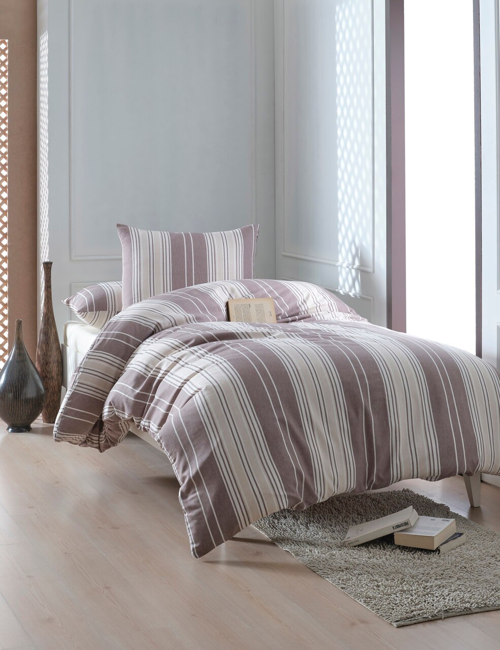 Lenjerie de pat pentru o persoana 2 piese, Lima - Brown, EnLora Home, 70% bumbac/30% poliester