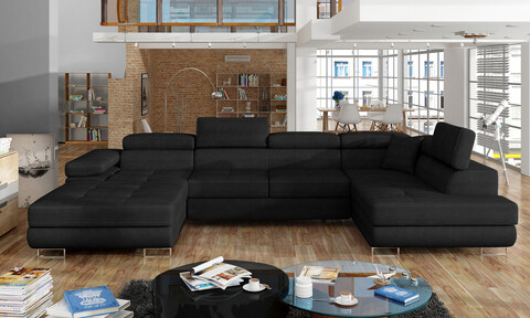 Coltar extensibil dreapta 6 locuri ELTAP, Rod-308, Rodrigo, 345x202x90 cm, lemn/poliester, negru