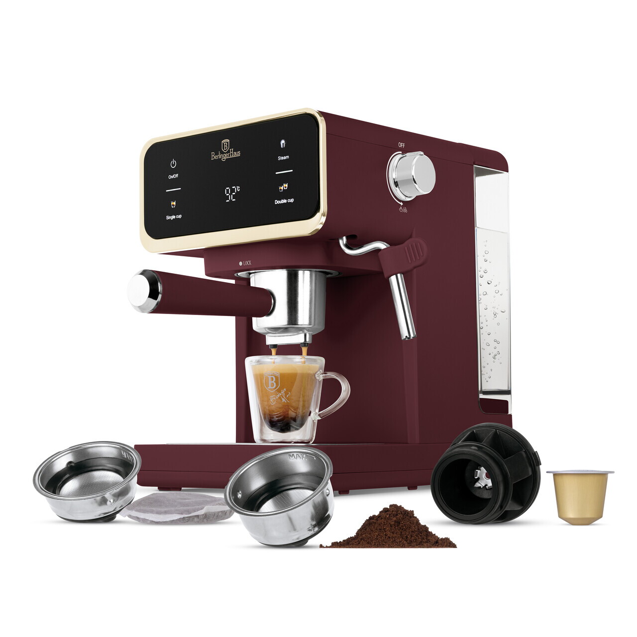Espressor digital 3 in 1 Berlinger Haus, Leonardo, 950W, 21x25.9x28 cm, inox, visiniu mat - view 2