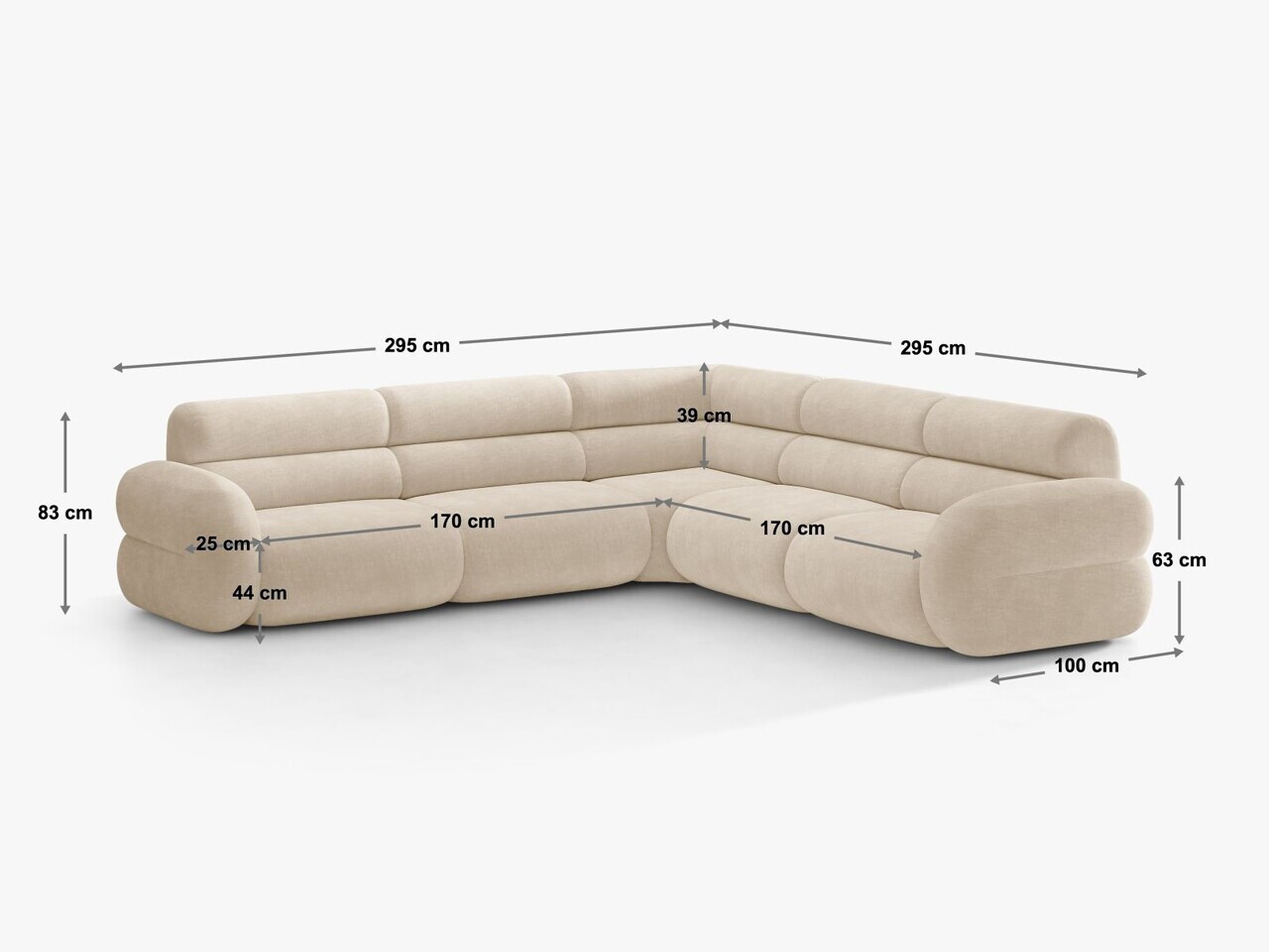 Coltar simetric 7 locuri, Neo, Micadoni Home, 295x295x83 cm, tesatura Chenille, verde oliv deschis — imaginea 5