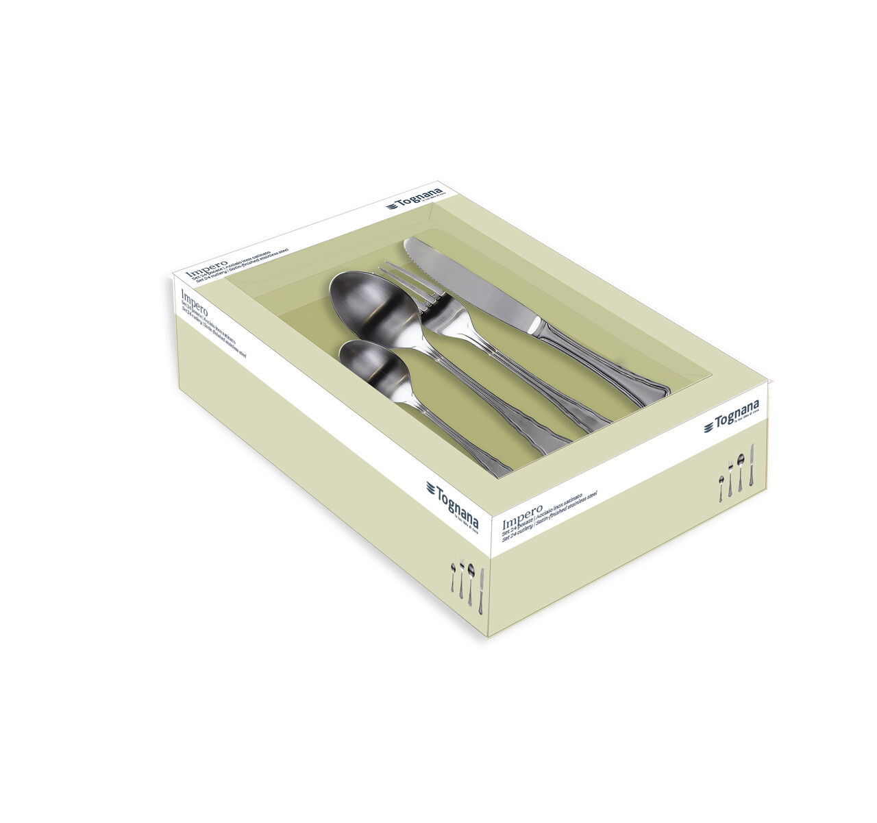 Set tacamuri 24 piese Antony Impero, Tognana Porcellane, inox, argintiu