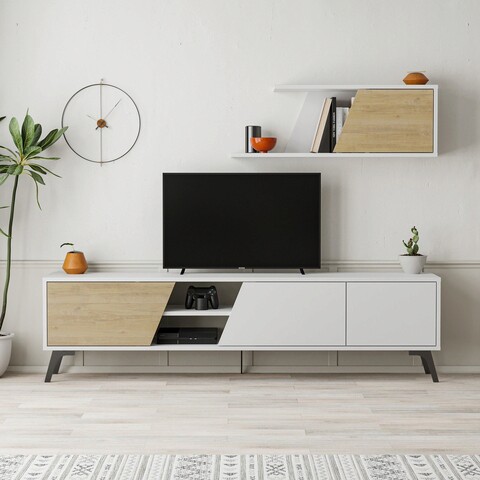 Comoda TV, Decortie, Fiona, 180x48x35.6 cm, Stejar alb Decortie