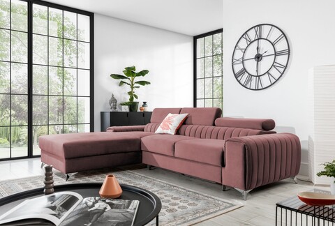 Coltar extensibil stanga 3 locuri ELTAP, LT-24VE, Grayson, 278x205x92 cm, lemn/poliester, roz