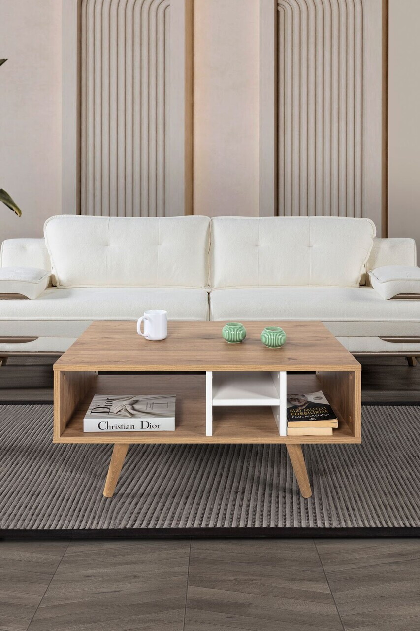 Masuta de cafea, Hanah Home, Sina 2020, 90x43x55 cm, PAL, Stejar Safir / Alb — imaginea 2