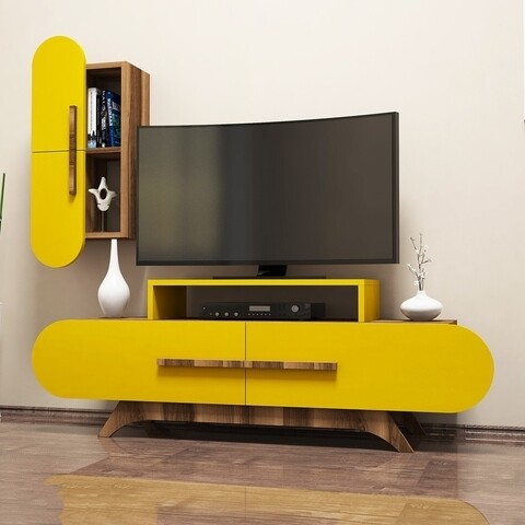Comoda TV cu dulap Rose S, Hommy Craft, galben/maro Comoda