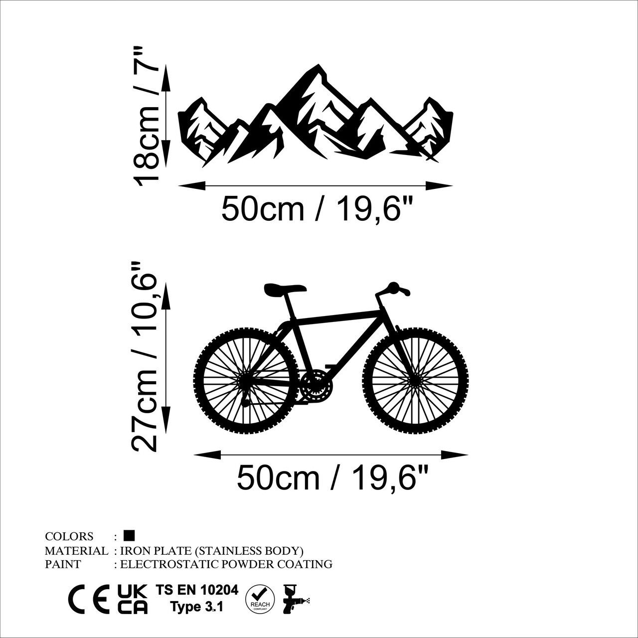 Decoratiune de perete, Mountain And Bicycle, Dimensiune: 50 x 18 cm (1 bucată), Negru — imaginea 6