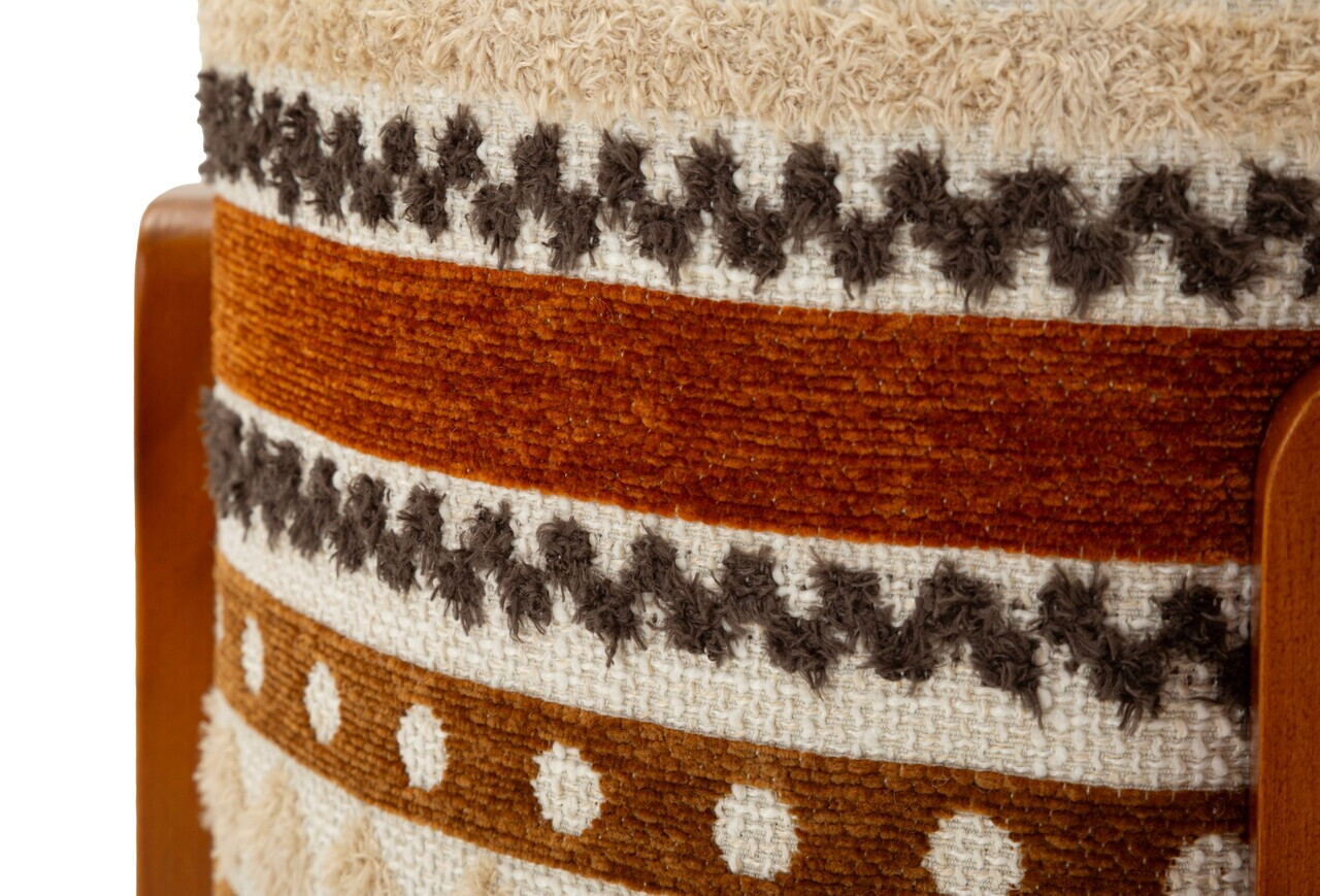 Taburet, Mauro Ferretti, Ethnic, 42x40 cm, poliester/lemn masiv, multicolor — imaginea 2