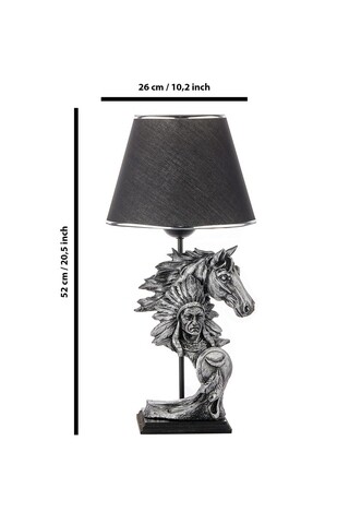 Lampa de masa, FullHouse, 390FLH1920, Baza din lemn, Argintiu / Negru