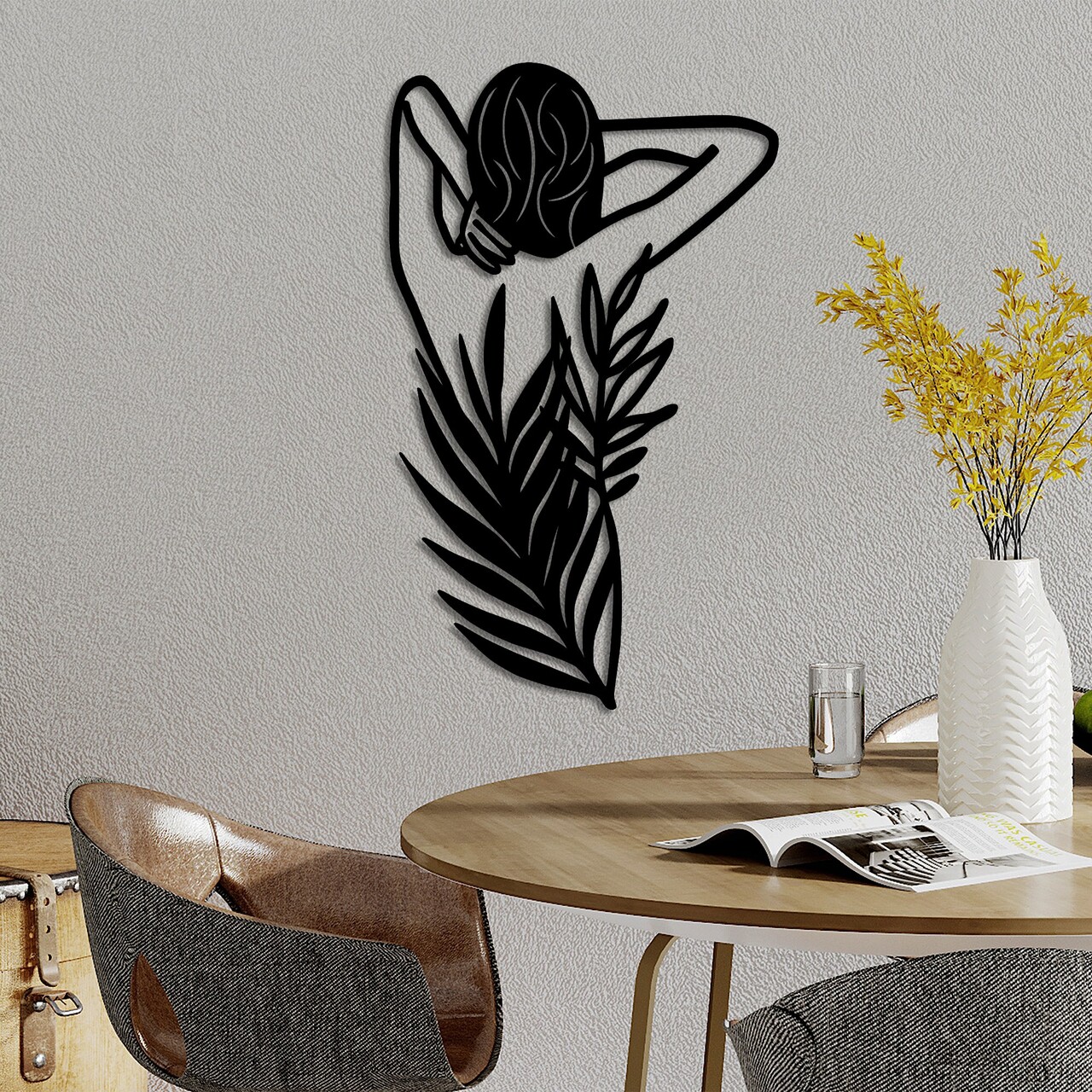 Decoratiune de perete, Flower Woman, Dimensiune: 42 x 70 cm, Negru - view 2