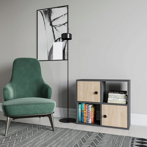 Corp biblioteca, retricy, tuttle, 72x25x62.6 cm, pal, antracit / stejar