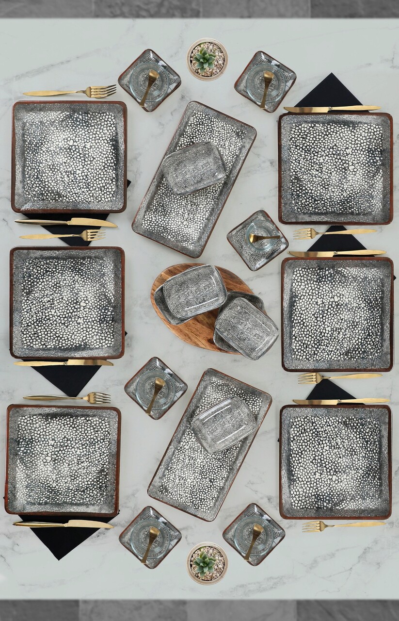 Set de mic dejun, Keramika, 275KRM1714, Ceramica, Gri închis/Alb - 2 | YEO