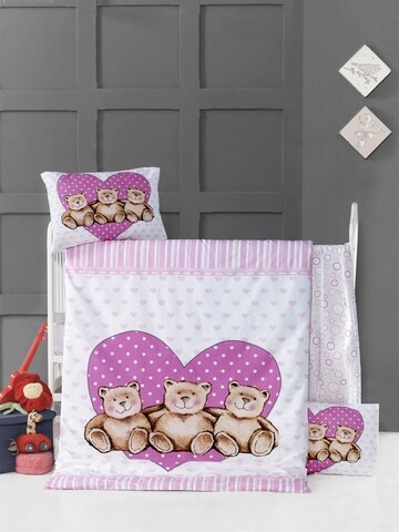 Lenjerie de pat pentru copii, victoria, friend bears, 4 piese, 100% bumbac ranforce, mov/alb