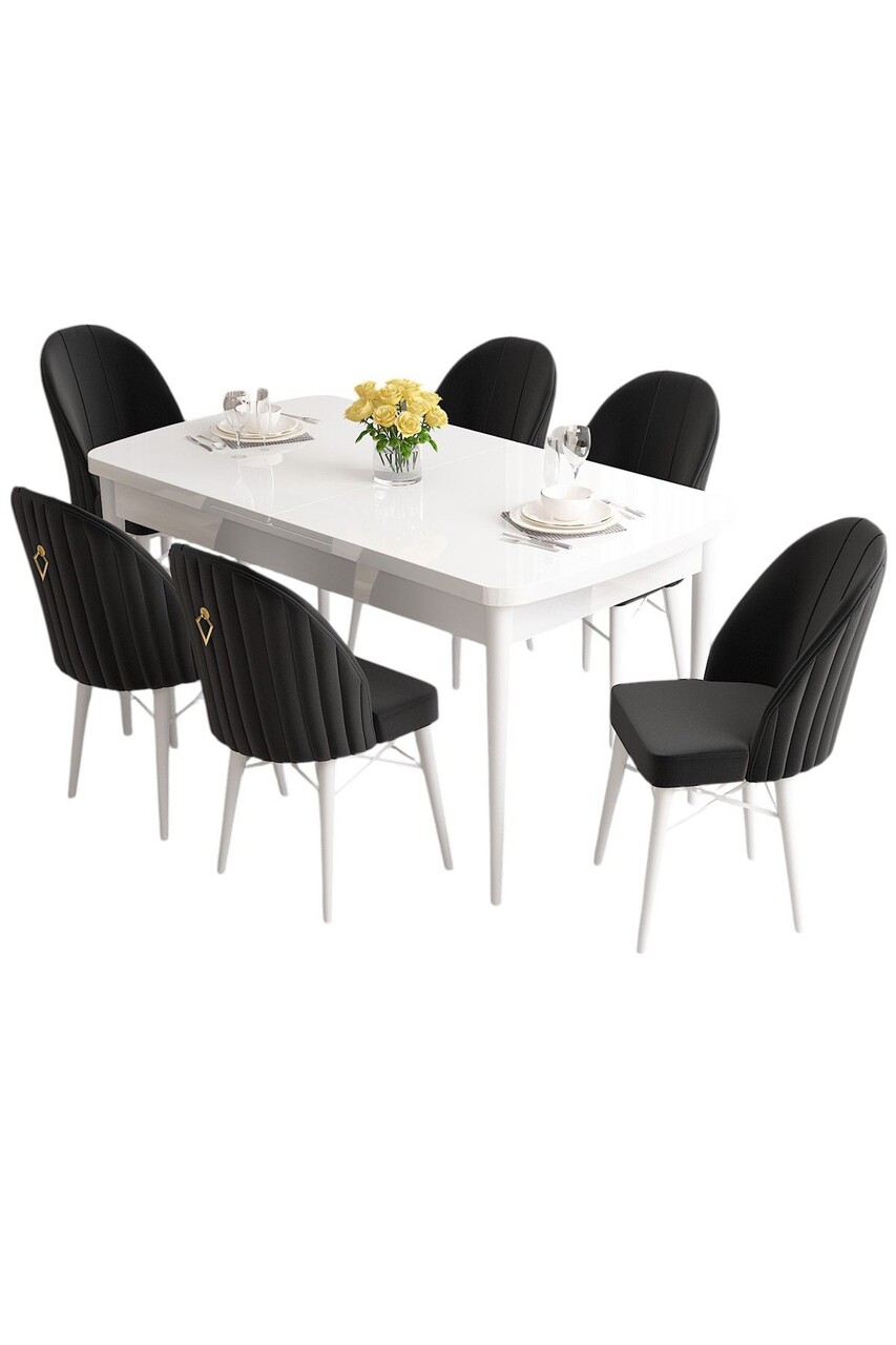 Set masa extensibila si scaune, Hanah Home, Roz, Alb/Negru - view 2