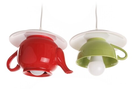 Lustra tea time, deco republic, e27, 2x60w, ceramica, rosu/verde