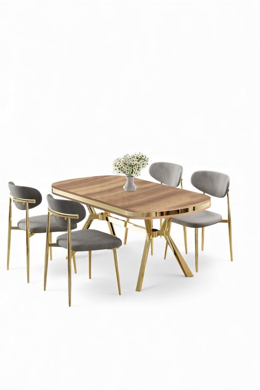 Set masă și scaune (5 bucăți), Hanah Home, Olya, Stejar / Auriu / Gri - view 2