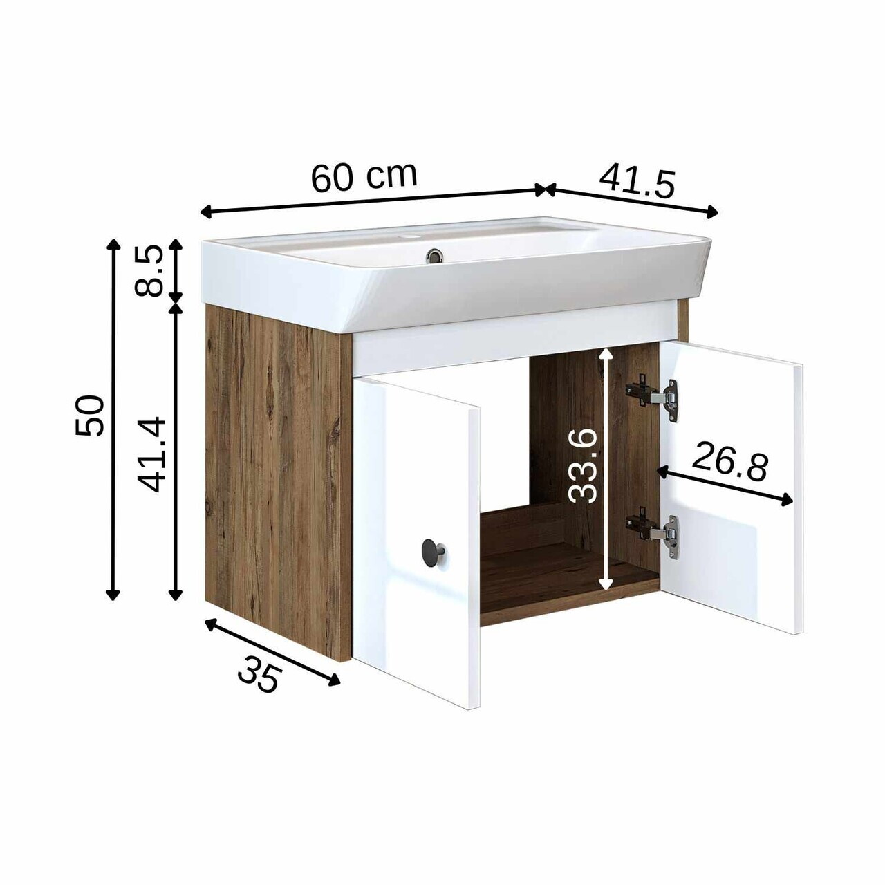Dulap de baie cu chiuvetă, Hanah Home, Ada, 60x50x41.5 cm, PAL, Pin Atlantic / Alb — imaginea 6