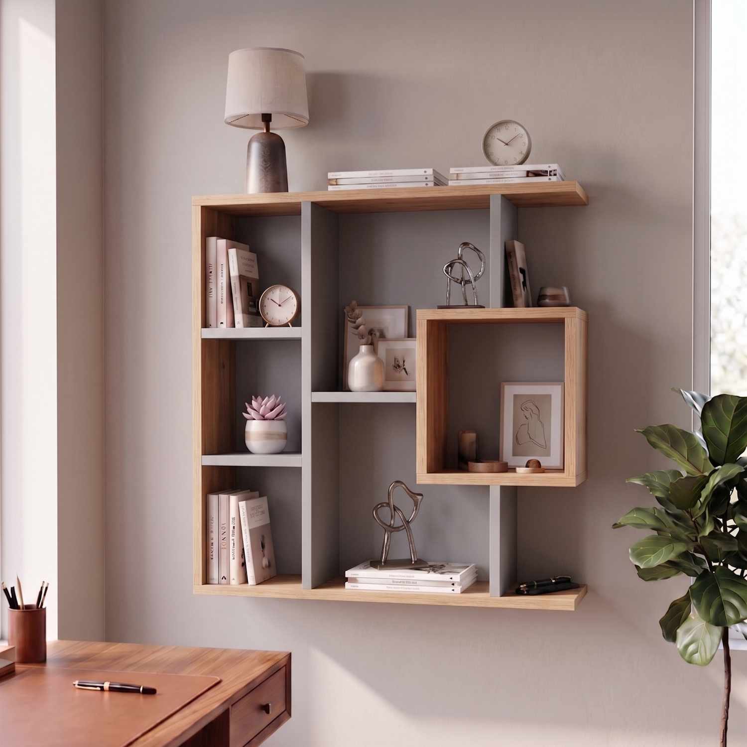 Corp biblioteca, Hanah Home, Yegane, 70.9x74.5x19.7 cm, Pin Atlantic / Antracit