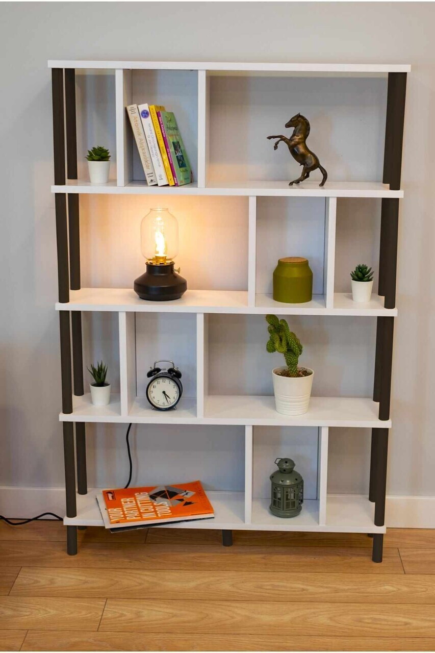 Corp biblioteca Hanah Home Peka-0045 90x137x20 cm PAL Alb/Negru