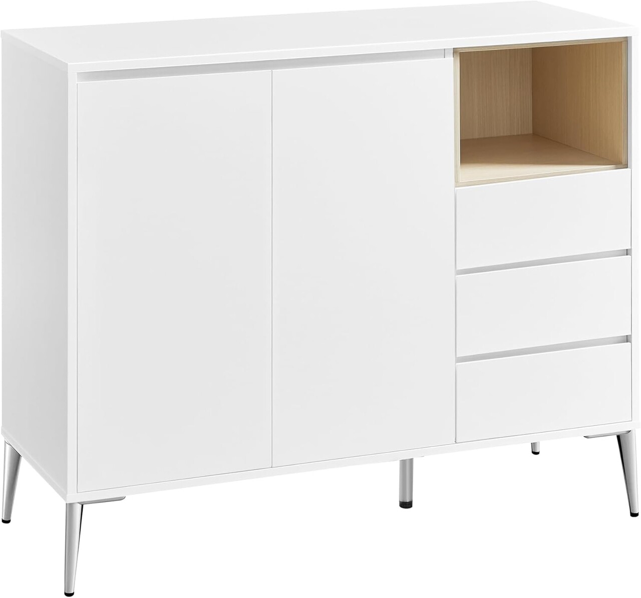 Bufet cu 2 usi si 3 sertare / Comoda Vasagle, 103.5x40x84 cm, MDF/PAL, alb