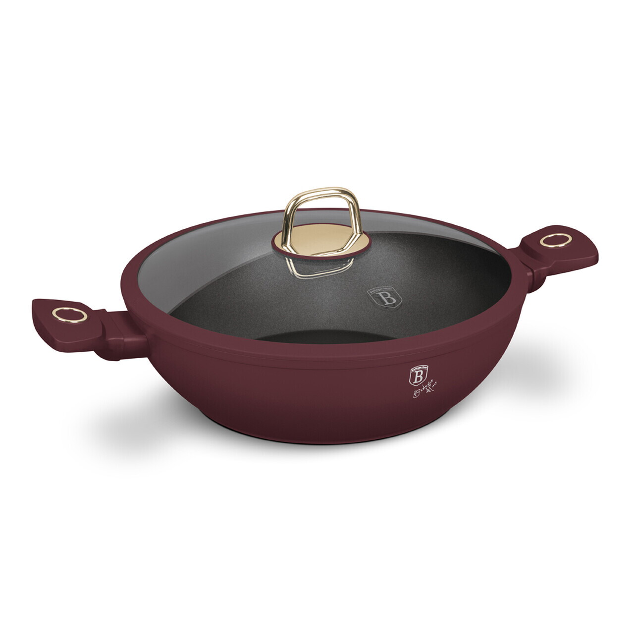 Tigaie Wok cu capac Berlinger Haus, Leonardo, 30 cm, aluminiu forjat, visiniu mat - imagine 4