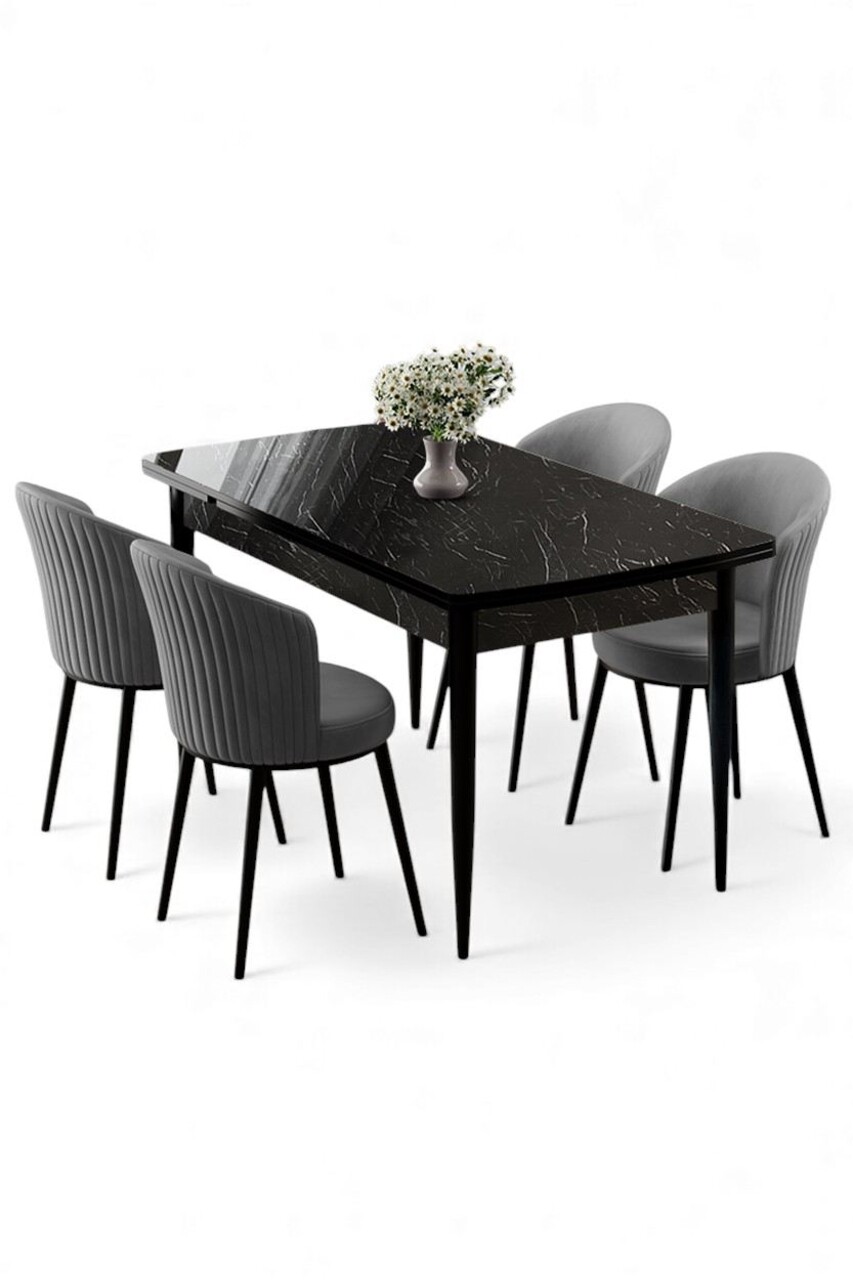 Set masa extensibila si scaune, Hanah Home, Asfel, Marmură neagră / Gri - view 2